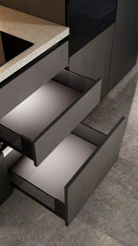 GTV AXIS PRO soft close drawer systems with glass sides