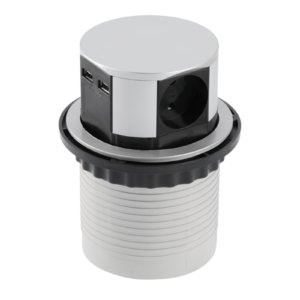 Furniture socket COMFORT, Ø100 mm, 3xSHUKO, 2xUSB-A, 2.4A, cable 1.5 m, aluminum