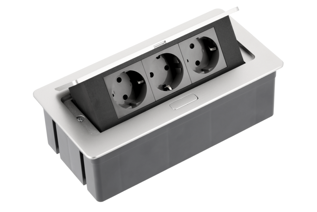 Furniture socket SOFT, 3xSHUKO, cable 1.5 m, aluminum