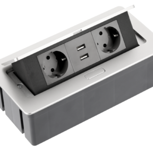 Furniture socket SOFT, 2xSHUKO, 2xUSB-A 2.1A, cable 1.5 m, aluminum