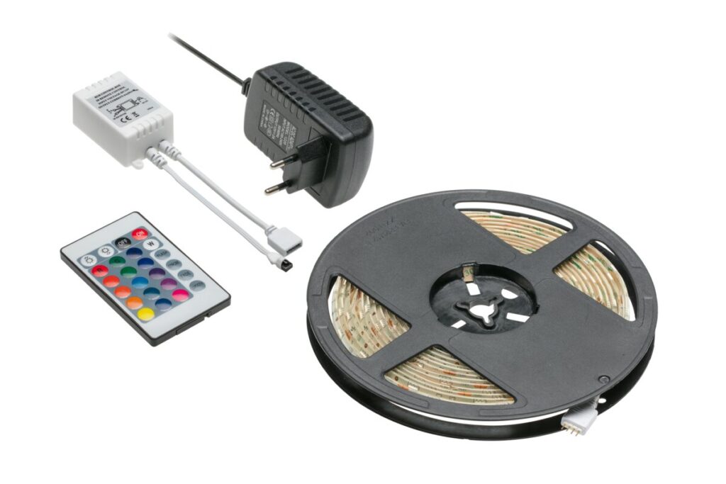 Kit with RGB strip 5 m 150LED and controller IR24 and power supply 25 W, IP20