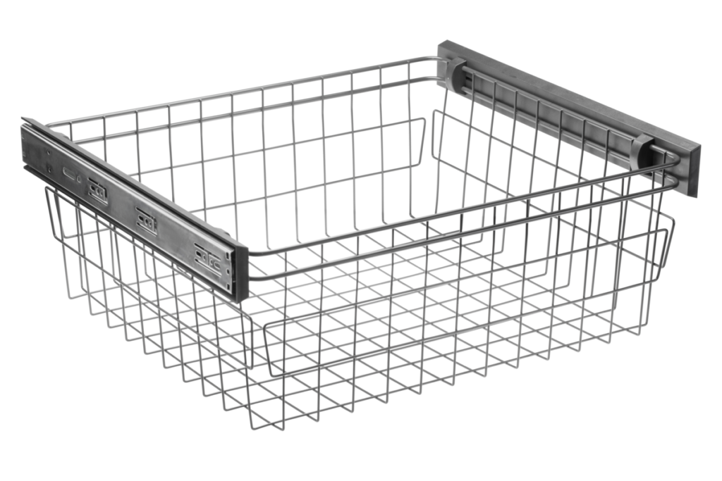 Wardrobe basket SMART 600mm on ball bearing slide H45 with soft closing