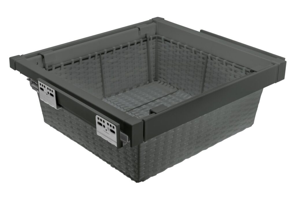 Drawer Elite with rattan basket 600 mm with soft closing, gray anthracite