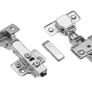 Hydraulic cup hinge straight with eccentric adjustment of arm and roller, with short cylinder with euro screws