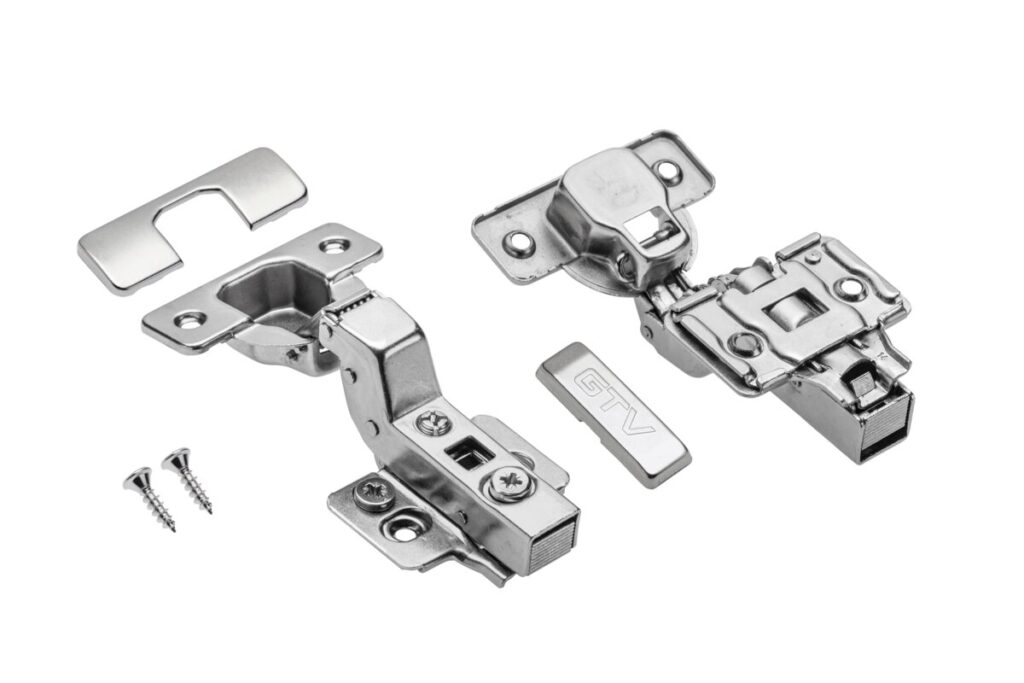 Hydraulic hinge recessed, with eccentric adjustment on the arm and on the slide, H=0, without direct fixing screws