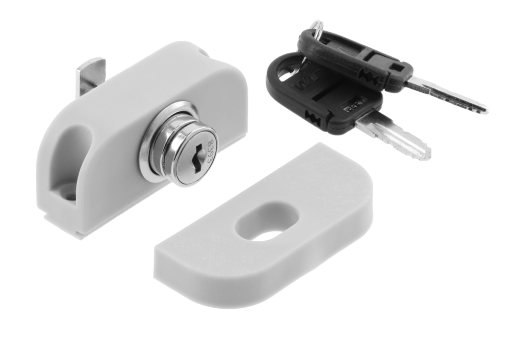 Lock for sliding door systems (lock + plastic) silver