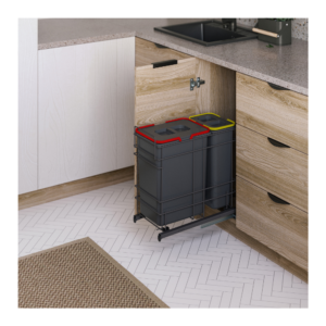 Waste container 300 + Running system bottom for hinge