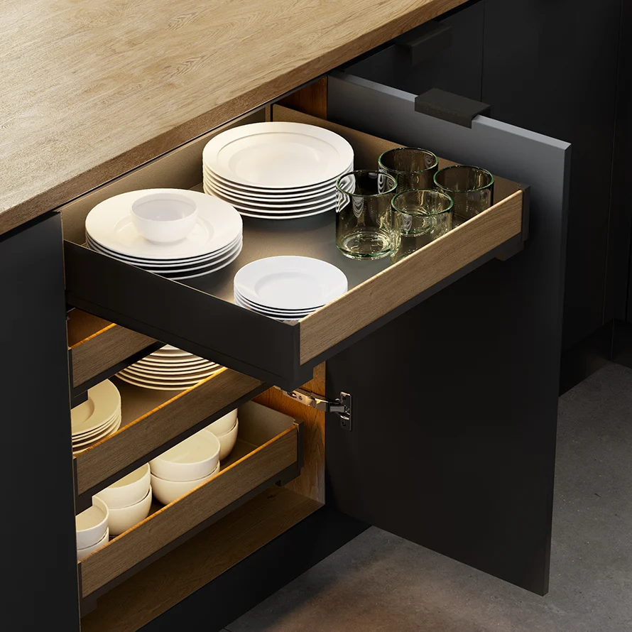 Internal drawer Line Maxima PURO, height 80 mm, black/oak