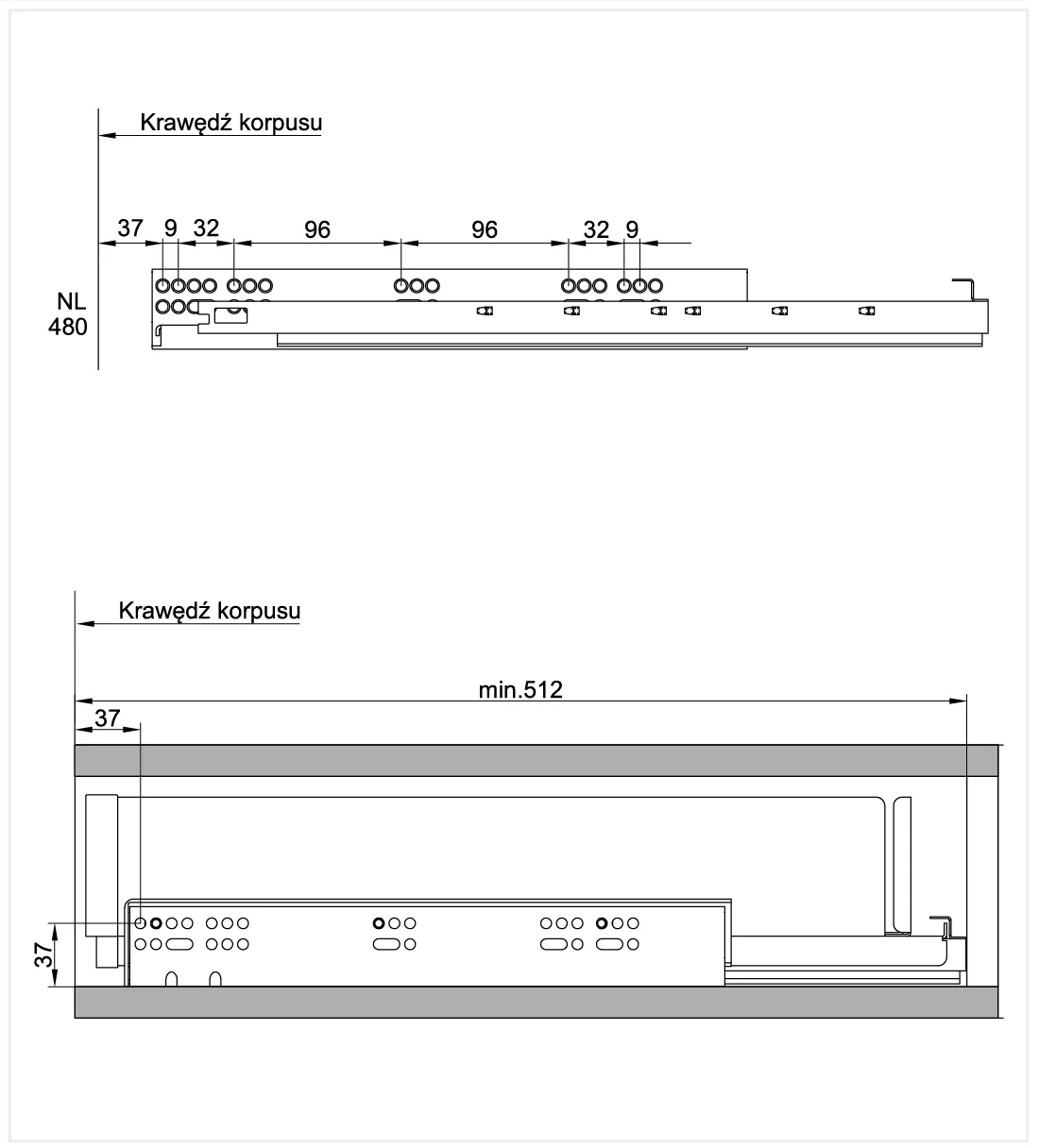 Internal drawer Line Maxima PURO, height 80 mm, black/oak
