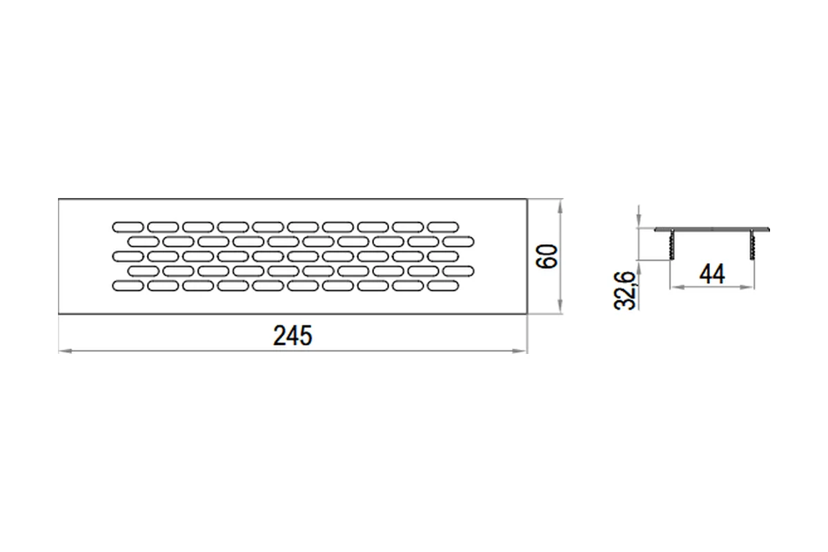 Aluminium ventilation grille 60 × 245 mm, REJS