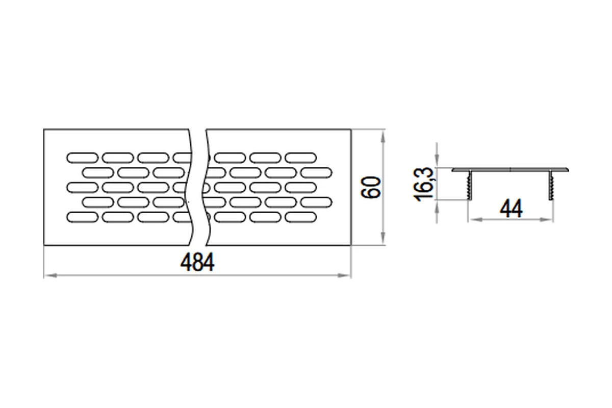 Aluminium ventilation grille 60 × 484 mm, REJS