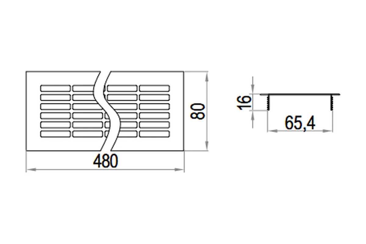 Aluminium ventilation grille 80 × 480 mm, REJS